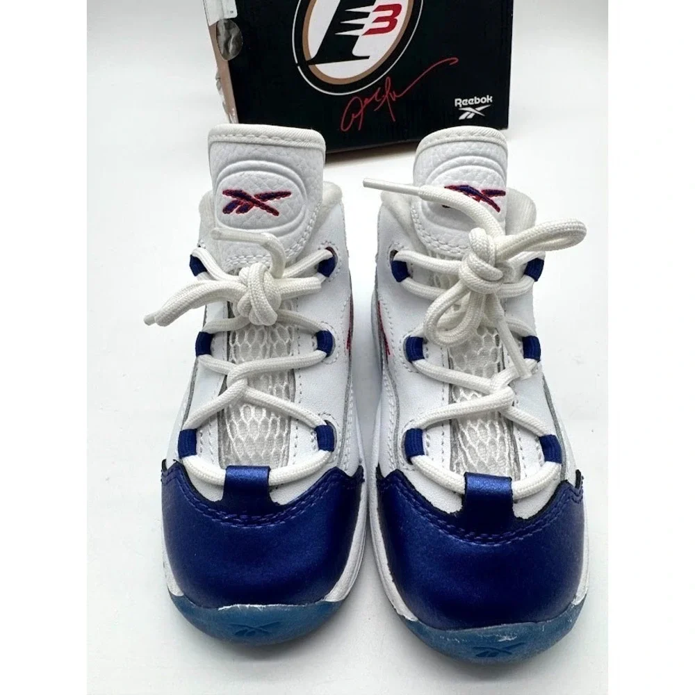 Reebok Question Mid Toddler Shoes White Blue GY8825 Infant Size 8 US Sneakers